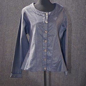 DG2 by Diane Gilman Sparkle Denim Collarless Peplum Jacket